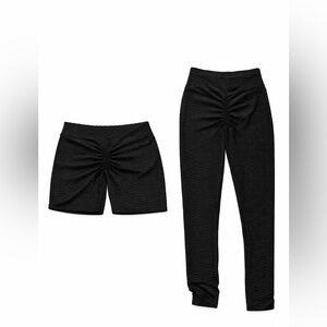 Forever 21 BUNDLE Black Textured High-Rise Leggings & Biker Shorts | New